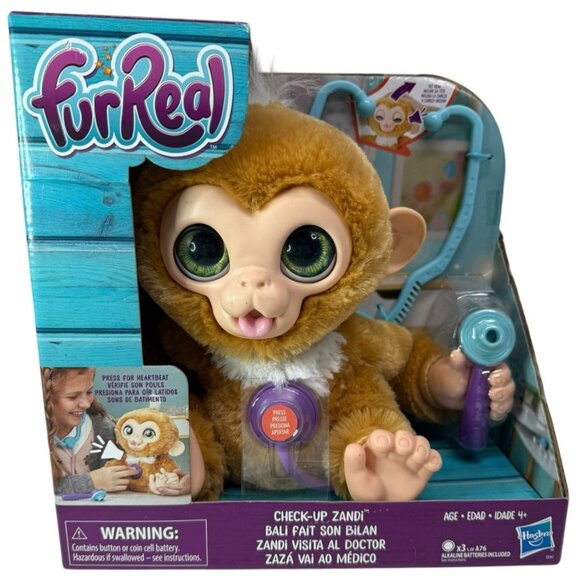 NRFB Furreal Friends Check Up Zandi Monkey 2018 Hasbro Tiger Heartbeat SEALED